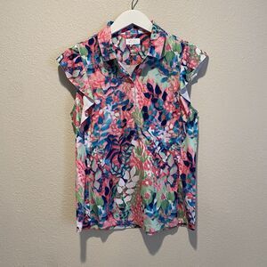 Greg Norman Sleeveless Polo Shirt Floral Pink Golf Size M Stretch Spring 2025